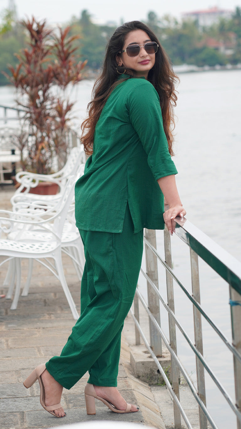 Bottle green Cotton Co-ords set