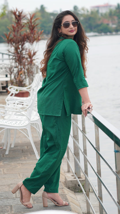 Bottle green Cotton Co-ords set
