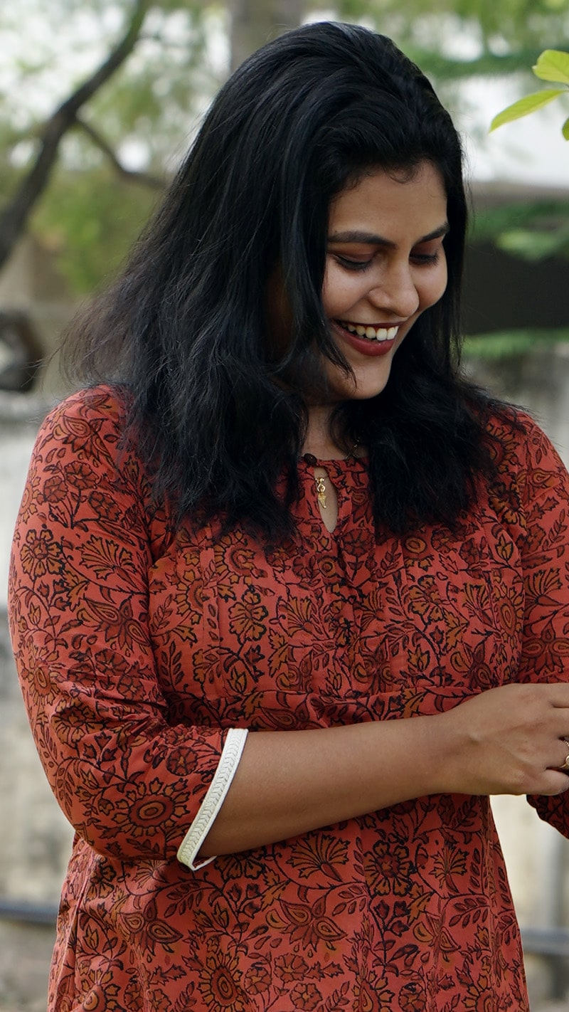 Brick Red Hand Block Printed Pure Cotton Kurti