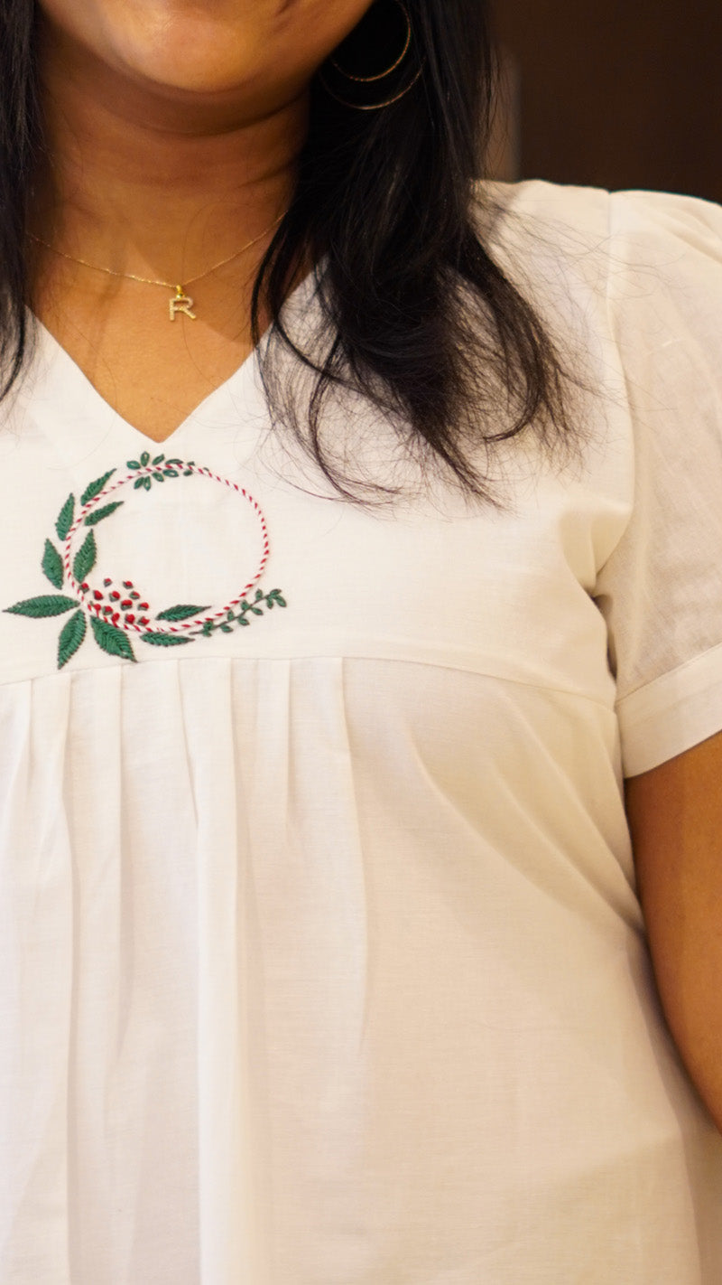 Florencia Off White Cotton Linen Embroidered Dress image 3