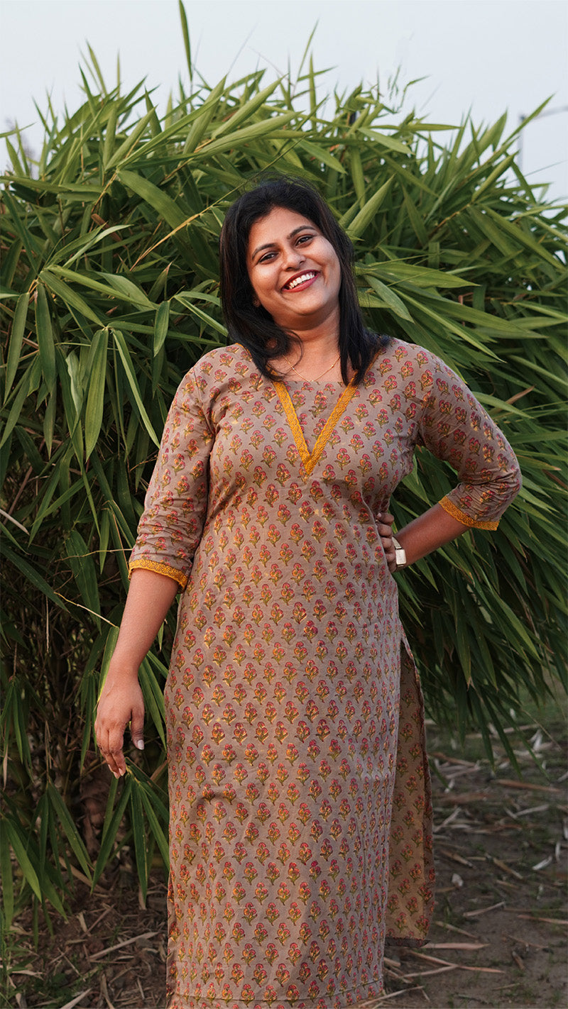Gunsmoke Grey Jaipuri Block Printed Cotton Kurta image 3