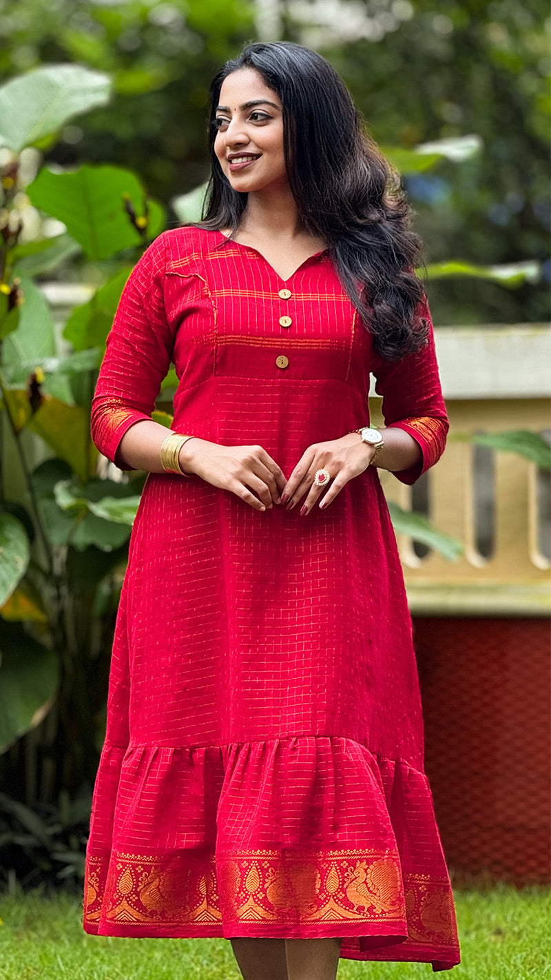 Bright Red Sungudi Dress image 3