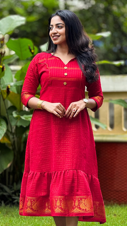 Bright Red Sungudi Dress image 3
