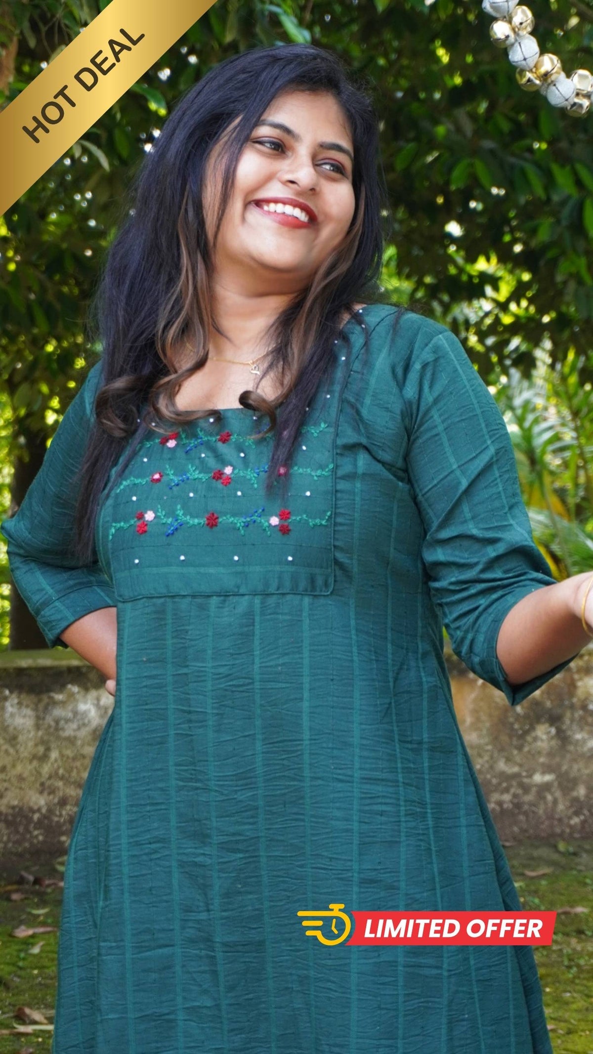 Green Cherry Silk and Floral Hand Embroidery Kurta