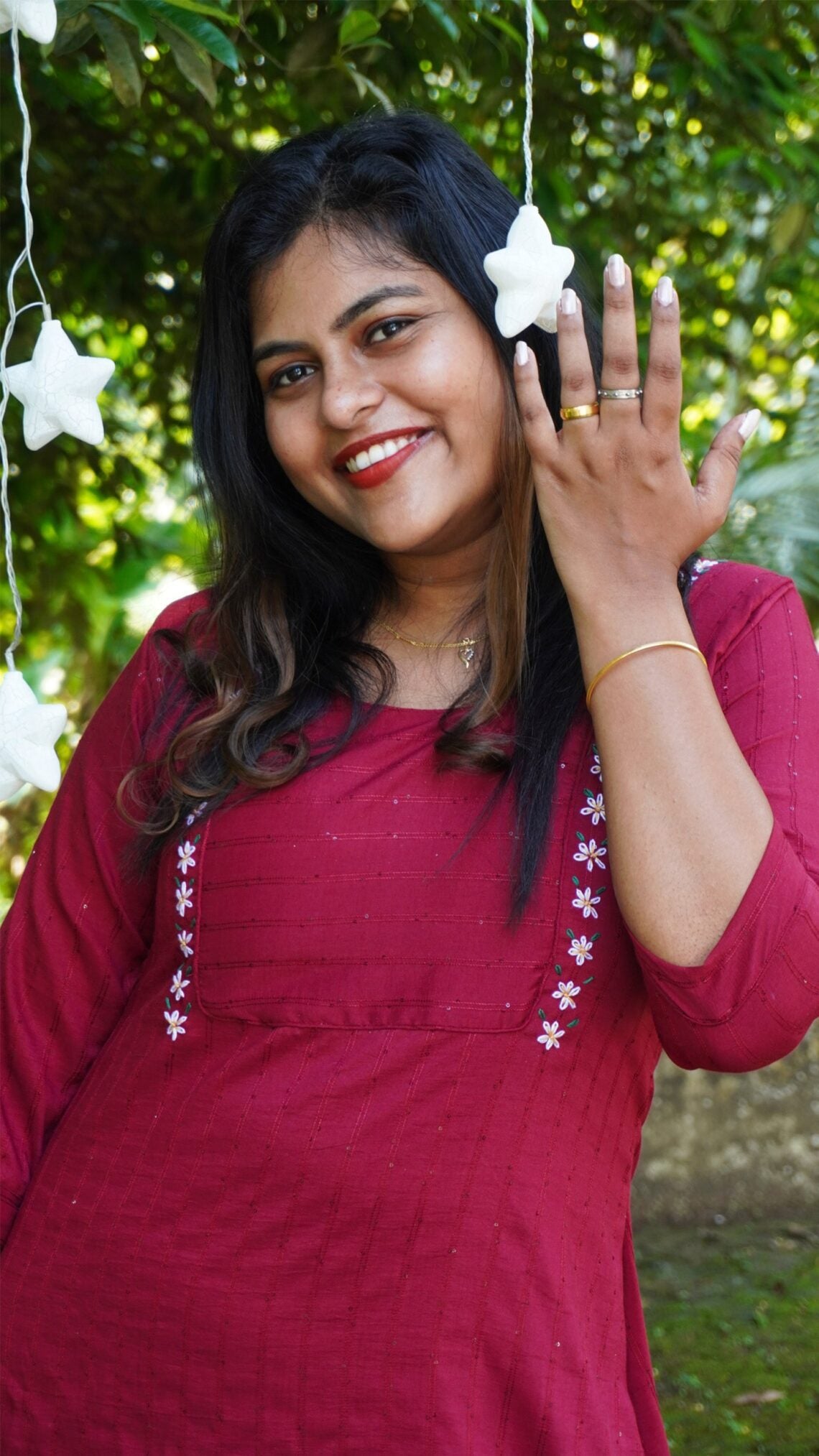 Maroon Cherry Silk and Floral Hand Embroidery Kurta