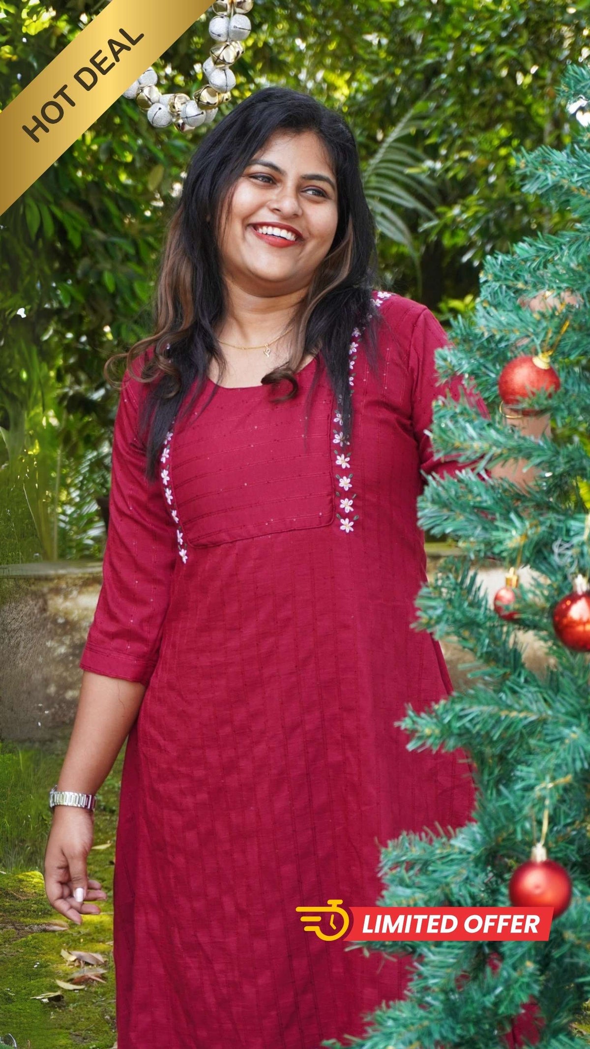 Maroon Cherry Silk and Floral Hand Embroidery Kurta