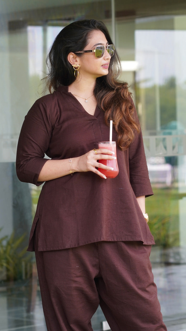 Coffee Brown Cotton Co-ords