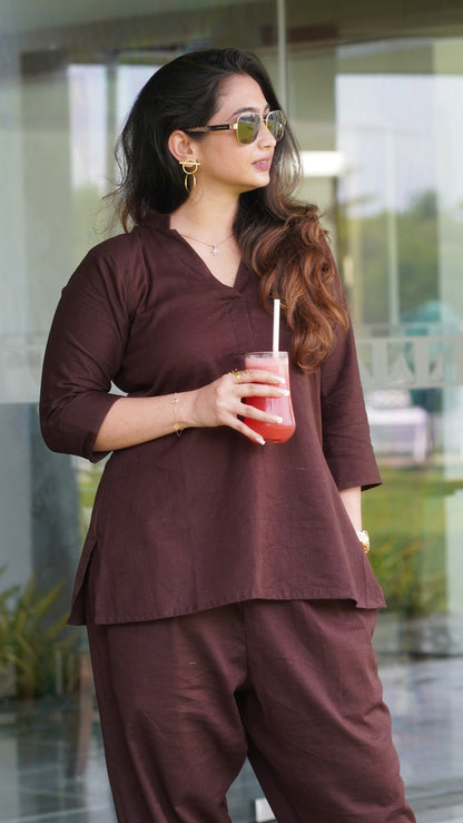 Coffee Brown Cotton Co-ords