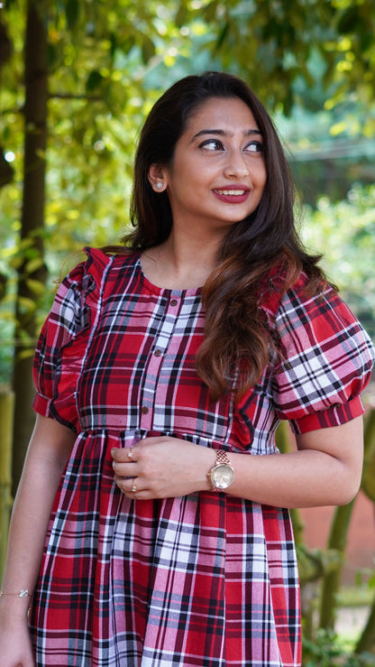 Cornel Red, Turkish Rose, and White Christmas Checkered Frock