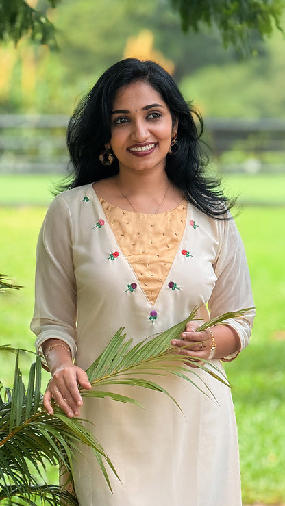 Cream Georgette Kurti with Vadamalli Embellished Yoke