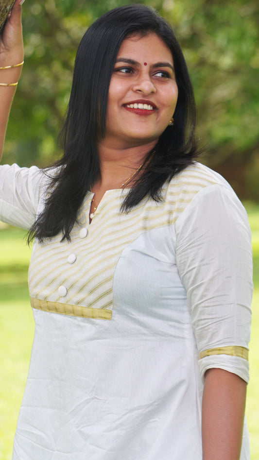Chanderi Silk Traditional Kasavu Kurta image 2
