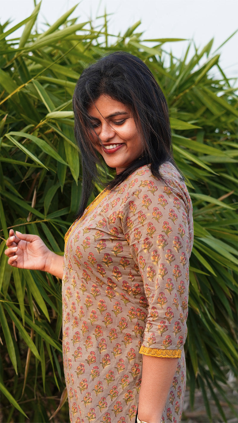 Gunsmoke Grey Jaipuri Block Printed Cotton Kurta image 4