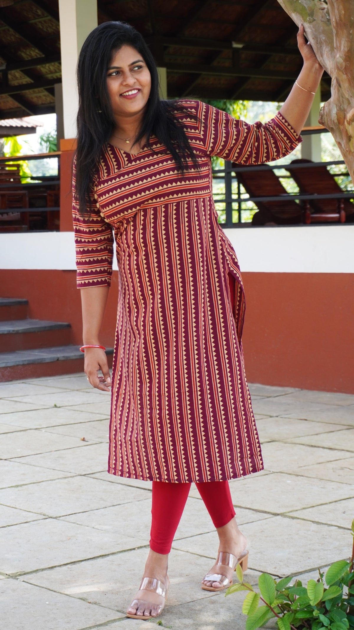 Purple Cotton Kurta with Zig Zag Pattern image 4