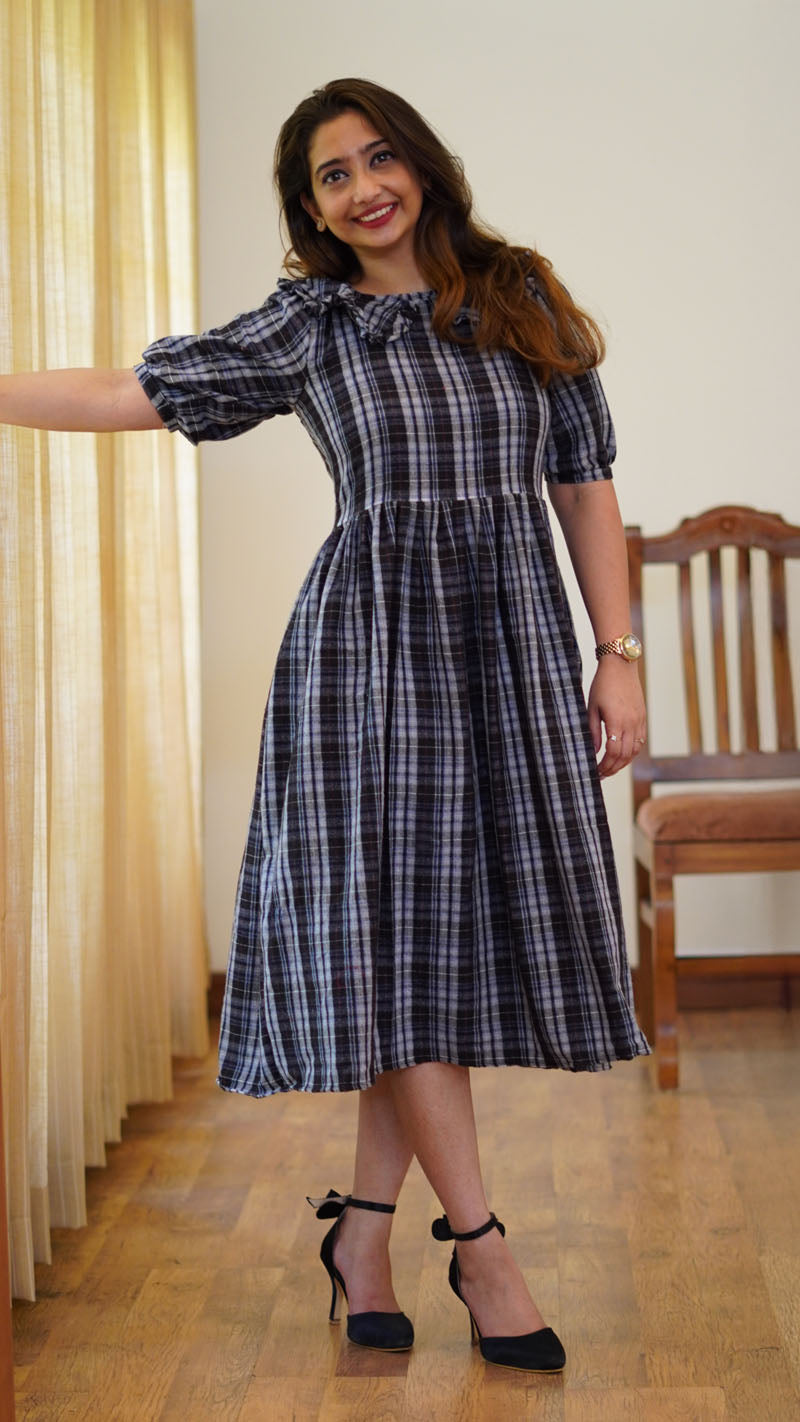Stardust and Black Olive Checkered Cotton Frock or Dress image 4