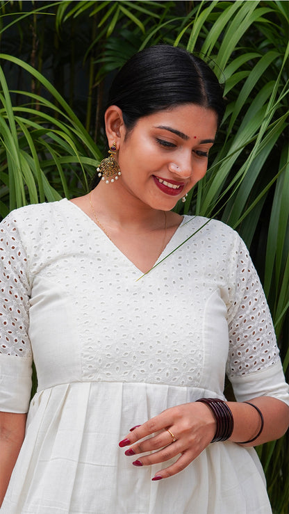White Cotton Kurti -Dress with Hakoba Detail image 2