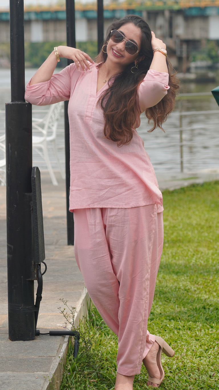 Baby Pink Cotton Co-ords set image 0
