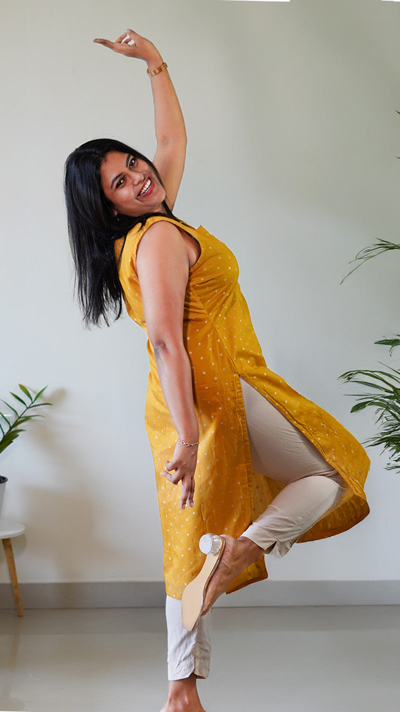 Mustard Yellow Chanderi Silk Kurti with Buta Work image 3