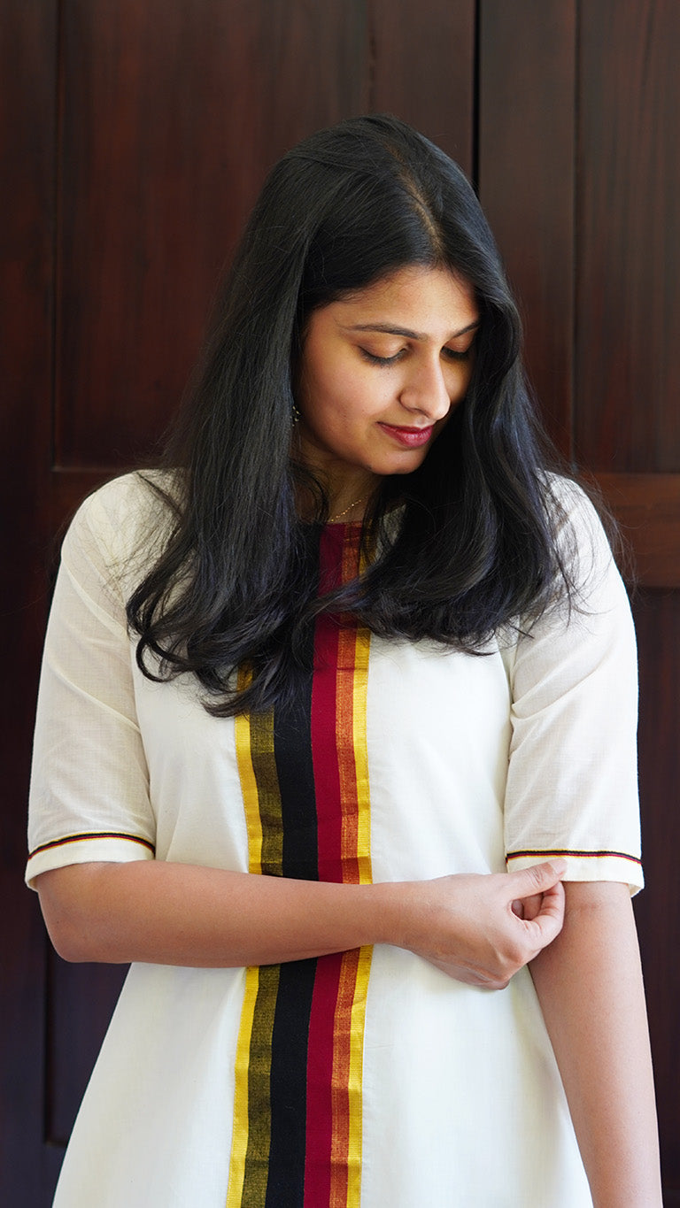 A-Line Kurta with Black & Maroon Handloom Design image 2