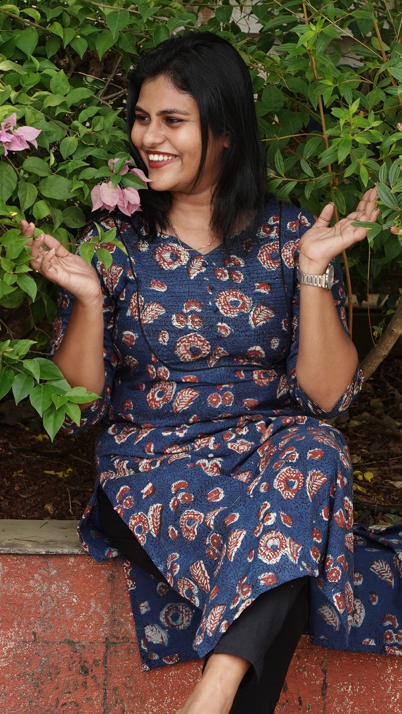 Navy Blue Hand Block Printed Kurti image 0