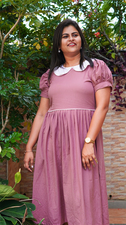 Raspberry Rose Cotton Dress with Peter Pan Collar image 1