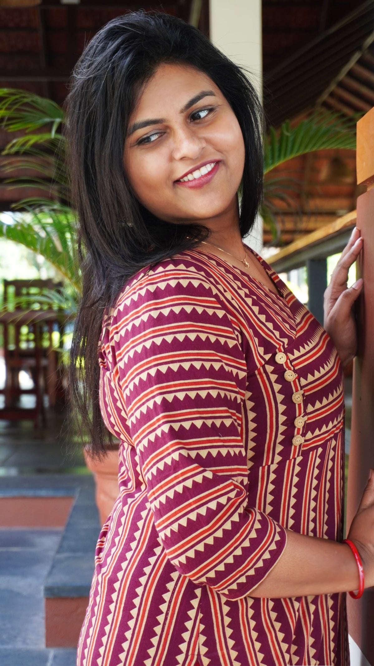 Purple Cotton Kurta with Zig Zag Pattern image 1