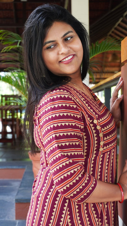 Purple Cotton Kurta with Zig Zag Pattern image 1