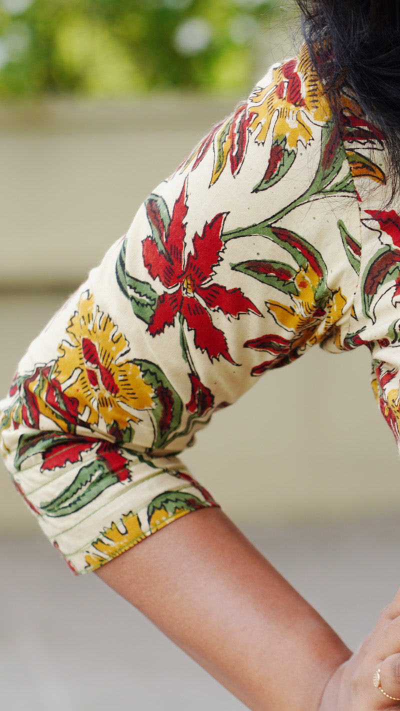 Beige Floral Block Printed Cotton Kurta image 3