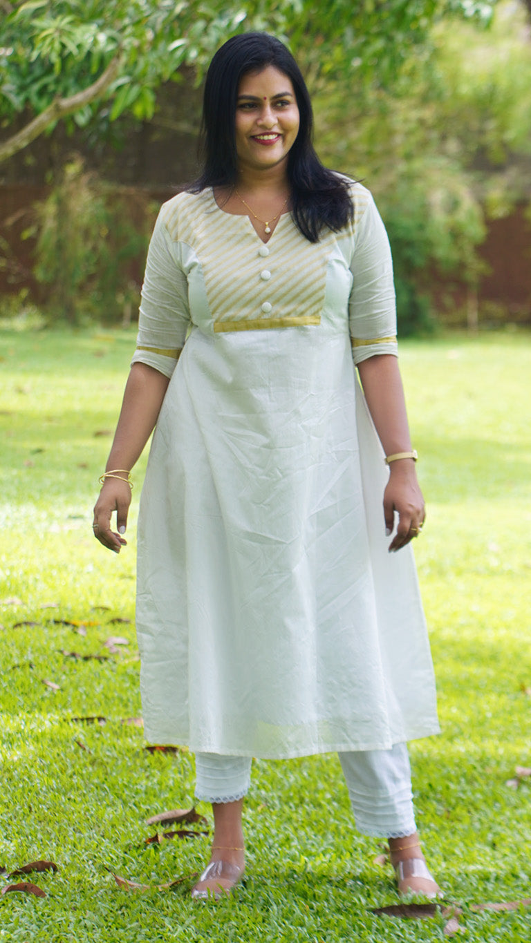 Chanderi Silk Traditional Kasavu Kurta