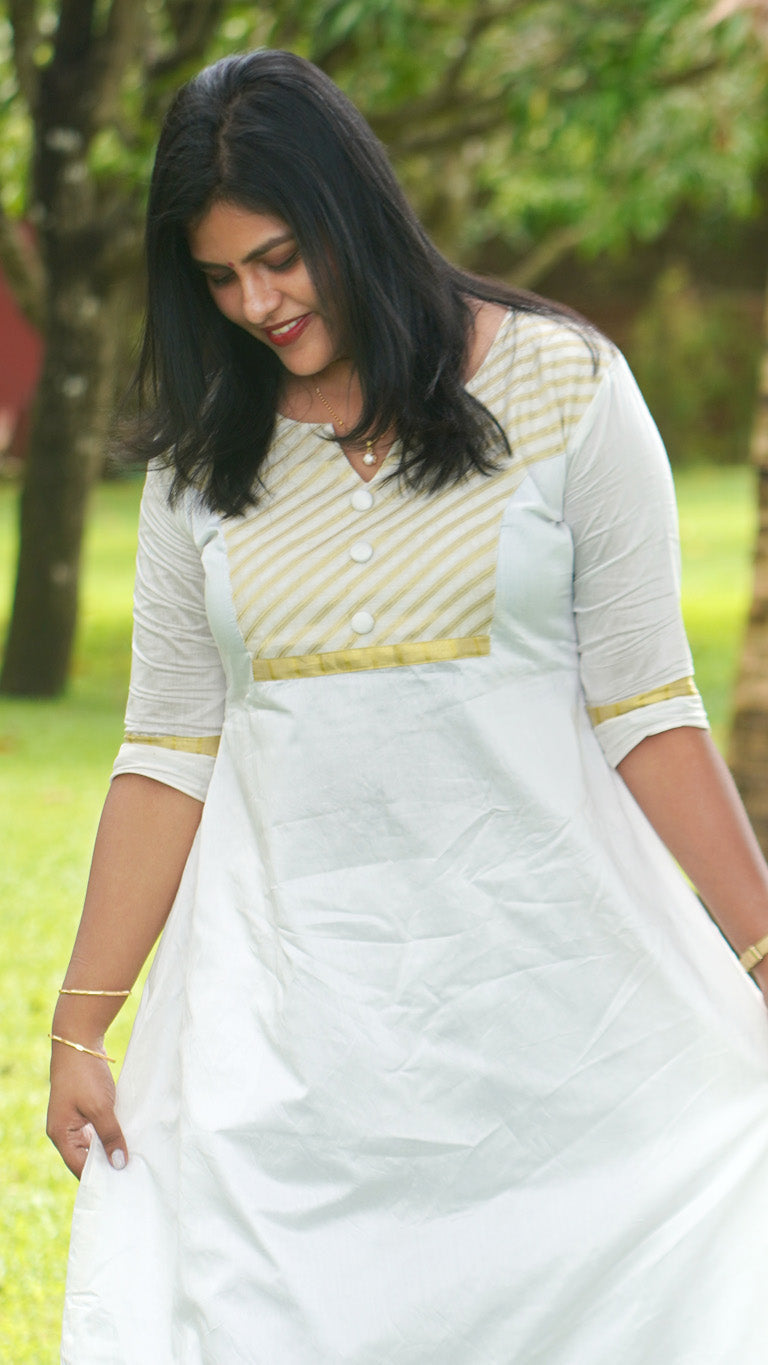 Chanderi Silk Traditional Kasavu Kurta
