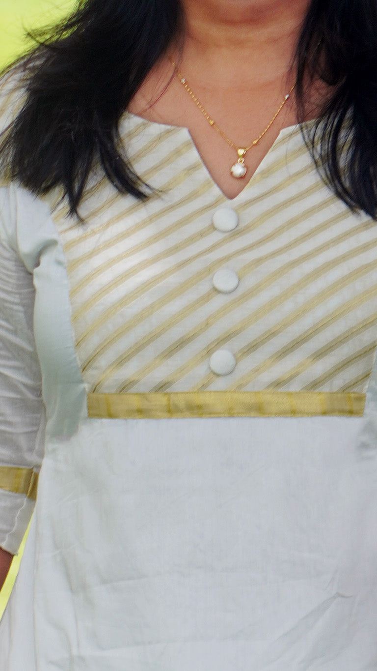 Chanderi Silk Traditional Kasavu Kurta