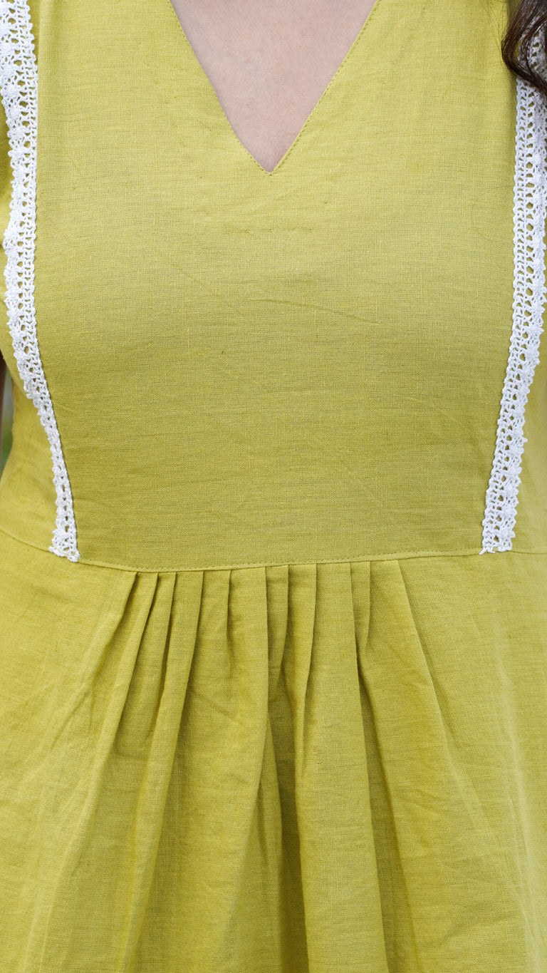 Lime Yellow Linen Cotton A-Line Dress