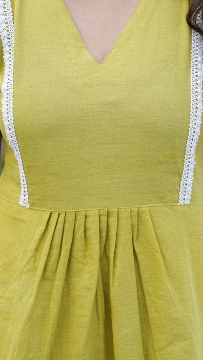 Lime Yellow Linen Cotton A-Line Dress