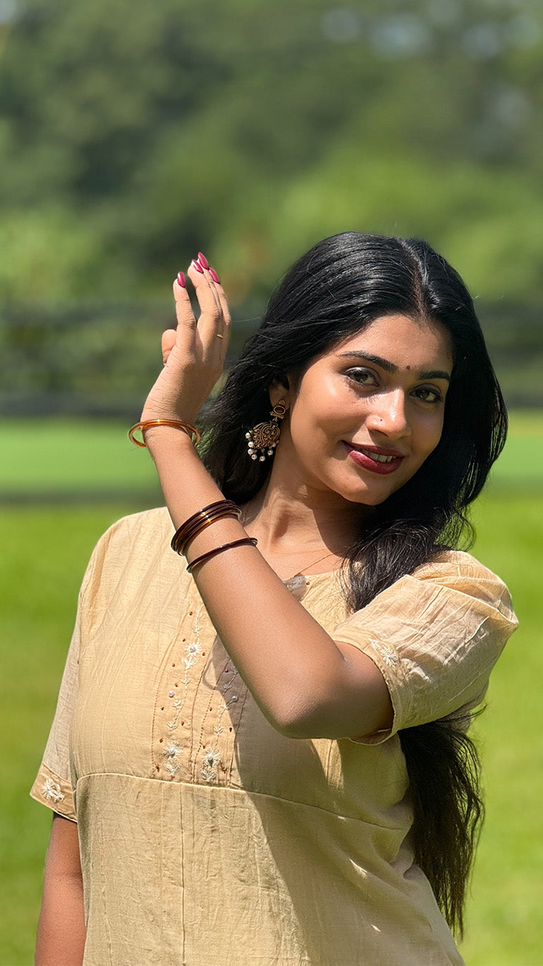 Mul Chanderi Kurti with Hand Embroidery