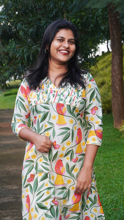 Nature Inspired Printed White Kurti