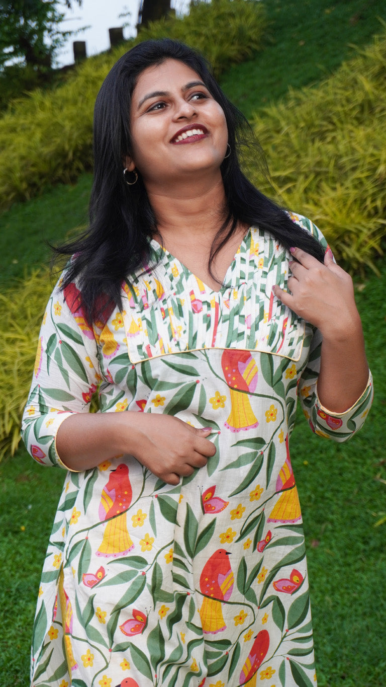Nature Inspired Printed White Kurti