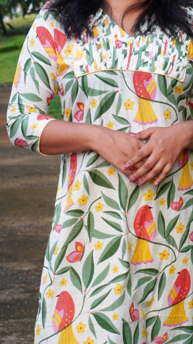 Nature Inspired Printed White Kurti