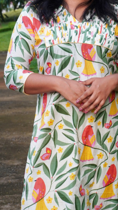 Nature Inspired Printed White Kurti