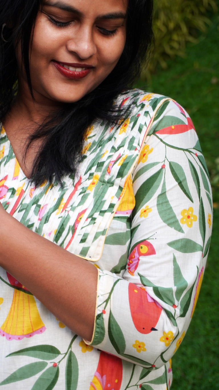 Nature Inspired Printed White Kurti