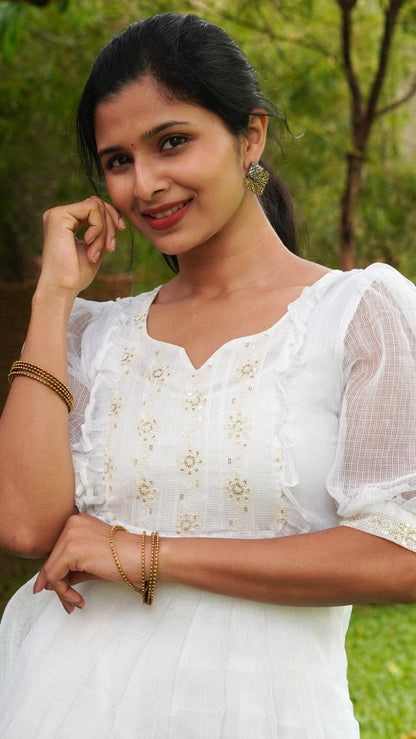 White Kota Doria Fabric Dress or Kurti