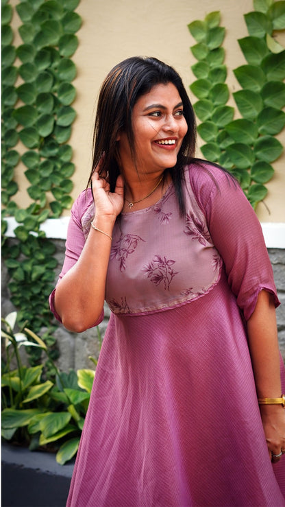 Onion Pink Floral Kota Organza Fairy Dress