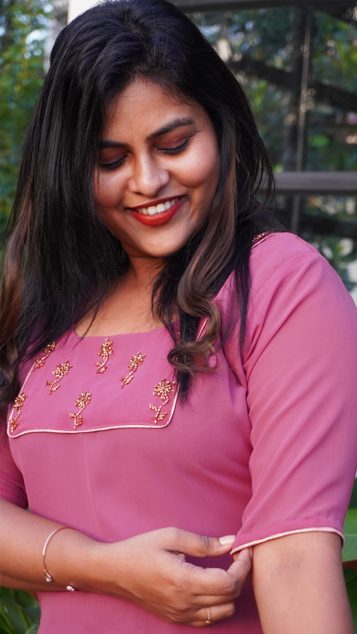 Pure georgette Magenta Kurta with Hand Embroidery