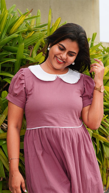 Raspberry Rose Cotton Dress with Peter Pan Collar