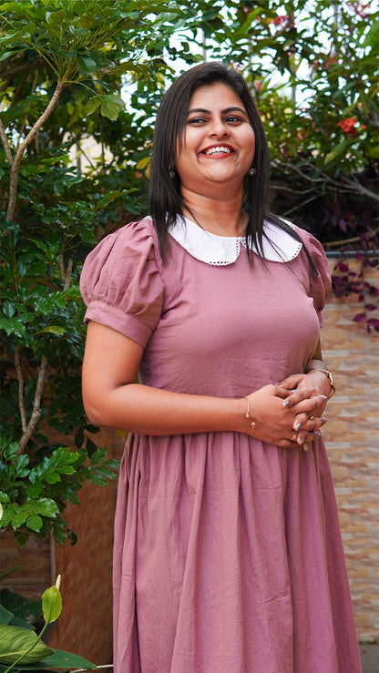 Raspberry Rose Cotton Dress with Peter Pan Collar