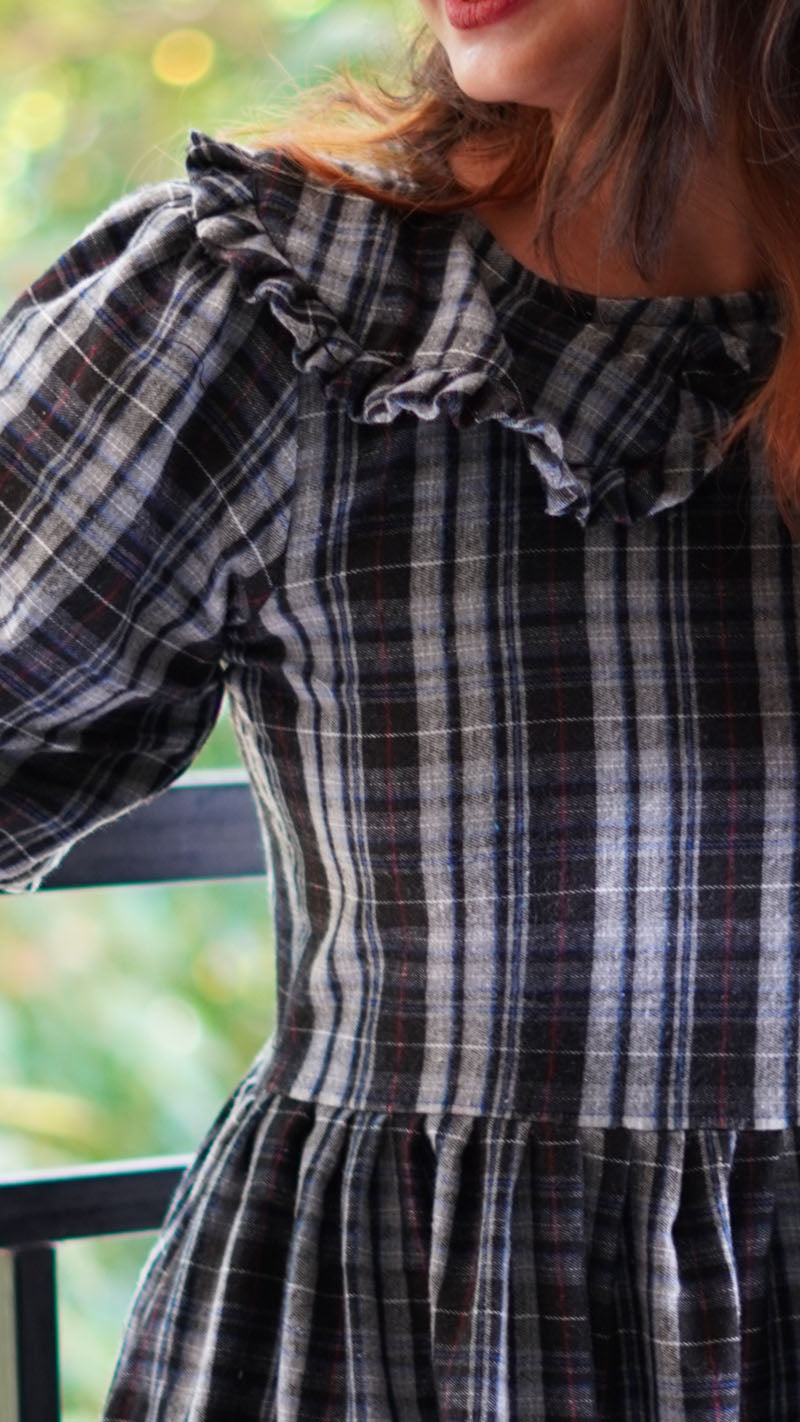 Stardust and Black Olive Checkered Cotton Frock or Dress