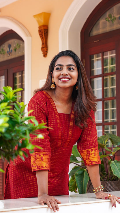 Lipstick Red Sungudi Coords set