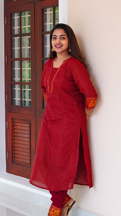 Lipstick Red Sungudi Coords set