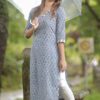 Pale Blue Kurti with Black and White Patch on Neck and Sleeves