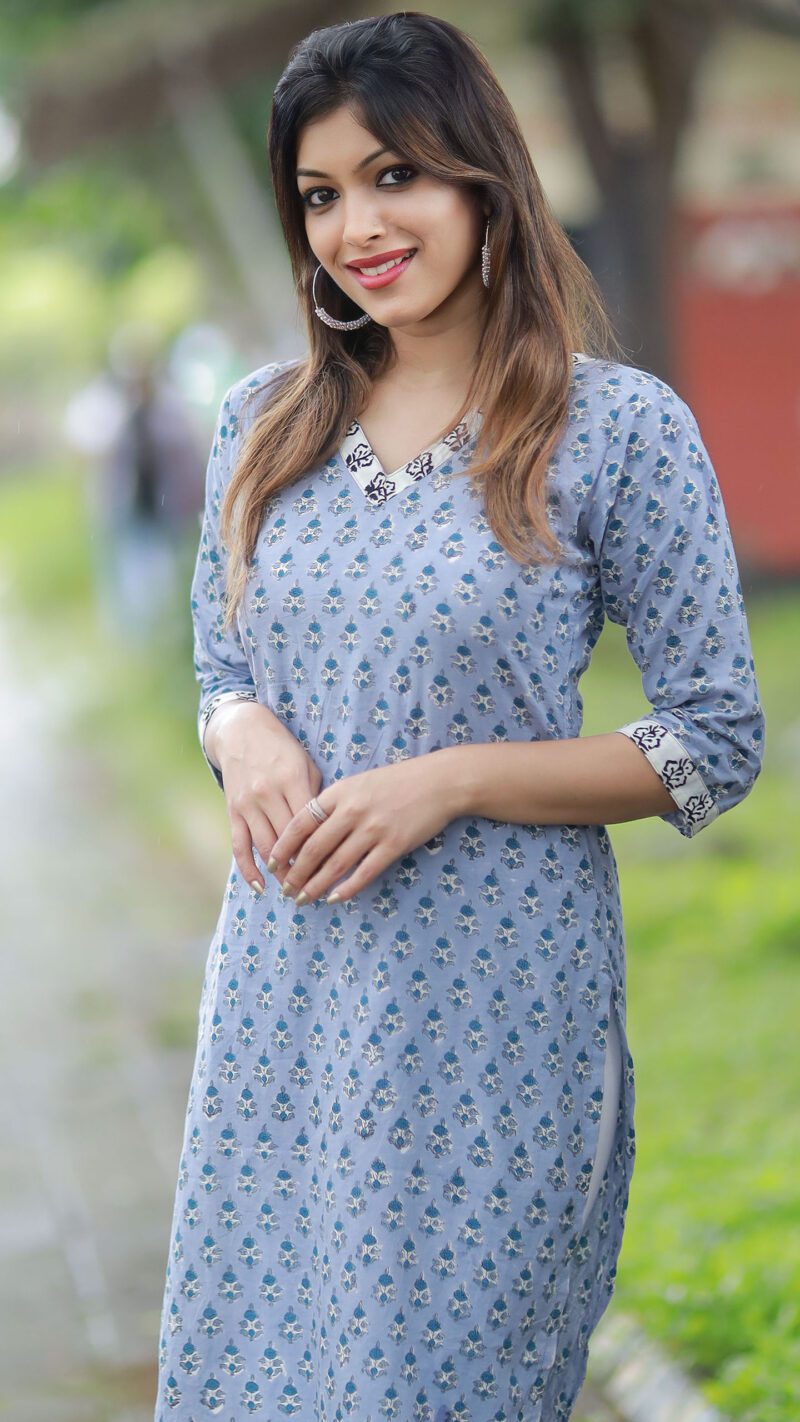 Pale blue kurti with white and black patch