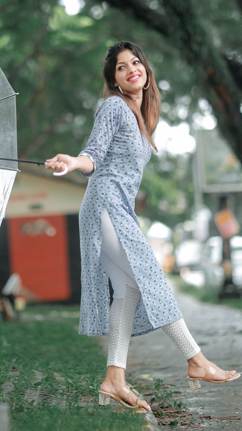 Pale blue kurti with white and black patch