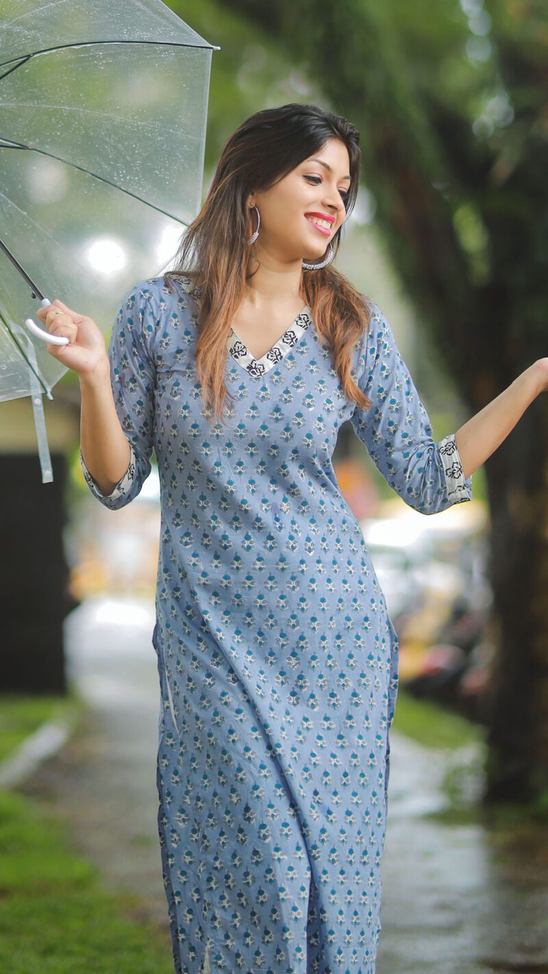 Pale blue kurti with white and black patch